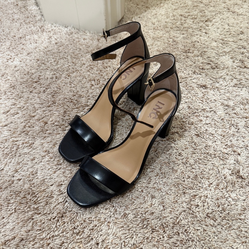 INC Elegant Black Ankle Strap Heels